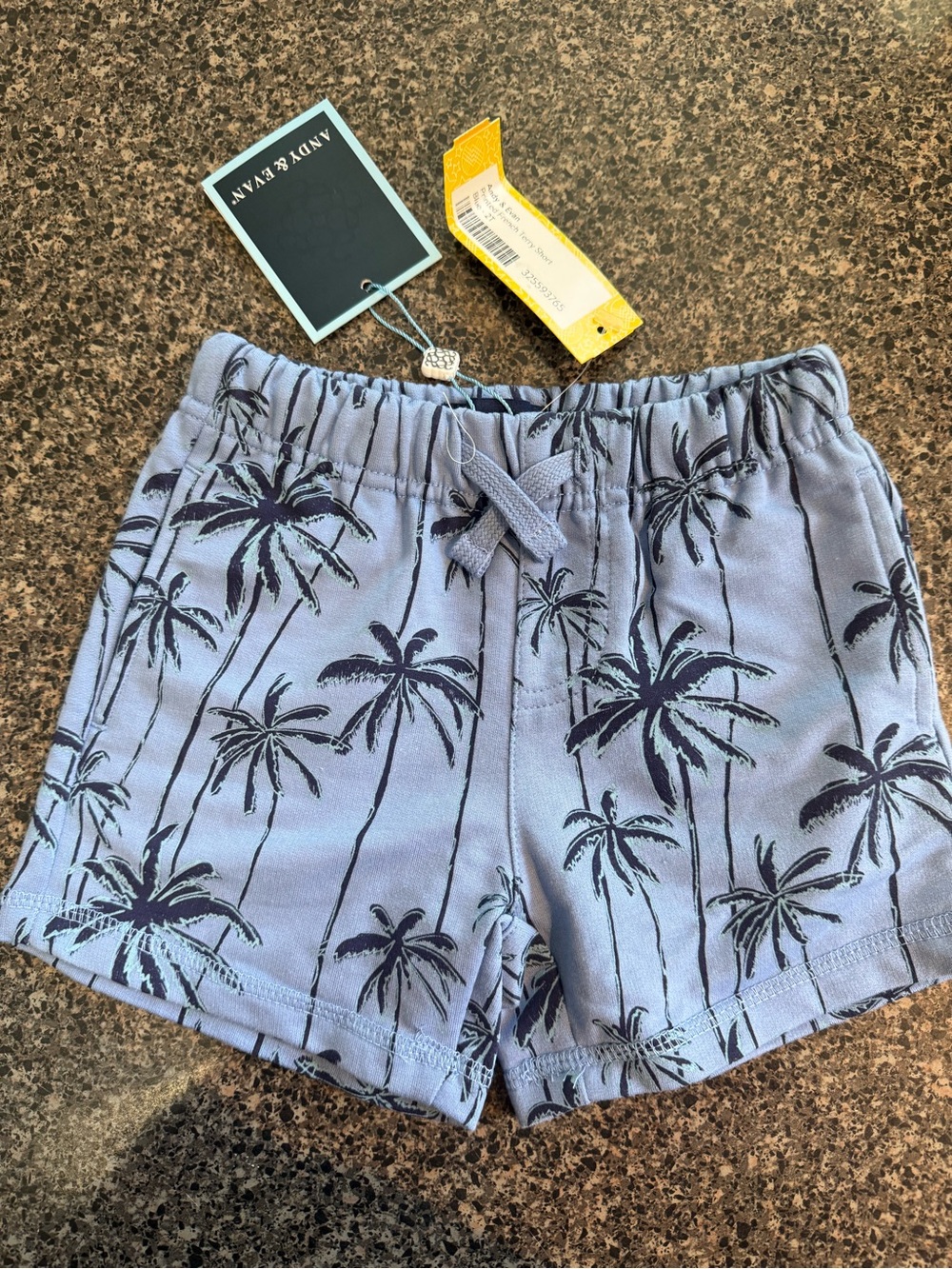 Andy & Evan Light Blue Shorts with Navy Palm Print